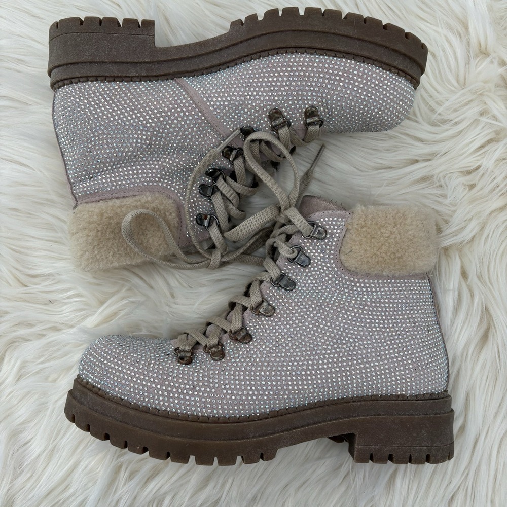 Hotic Made In‎ Turkey Bedazzled Leather & Fur Hiking Boots Size 39